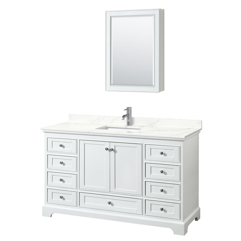 Deborah 48'' Single Bathroom Vanity with Quartz Top, Brushed Gold, White, Giotto Quartz