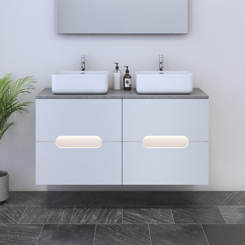 Meuble-lavabo double 47,2 po avec plateau Kashden, Béton