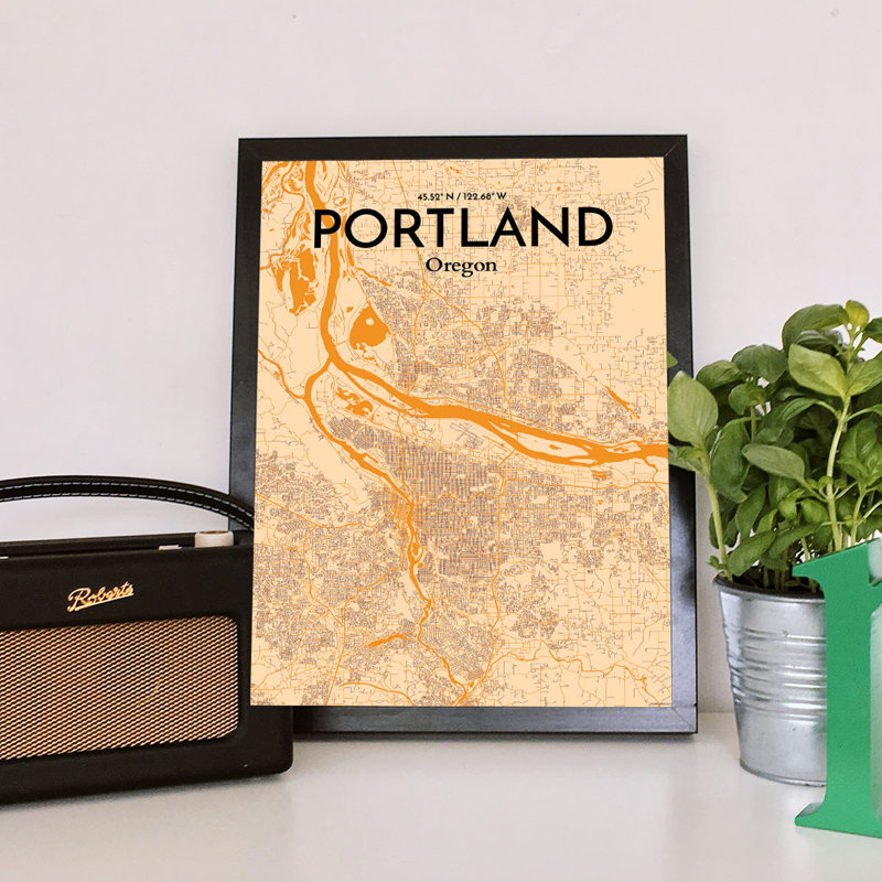 « portland city map », reproduction d’impression sur affiche, H 17 po x l 11 po x P 0,05 po