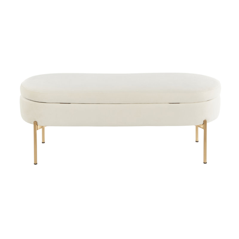 Banc de rangement rembourré Averie, Or, Crème