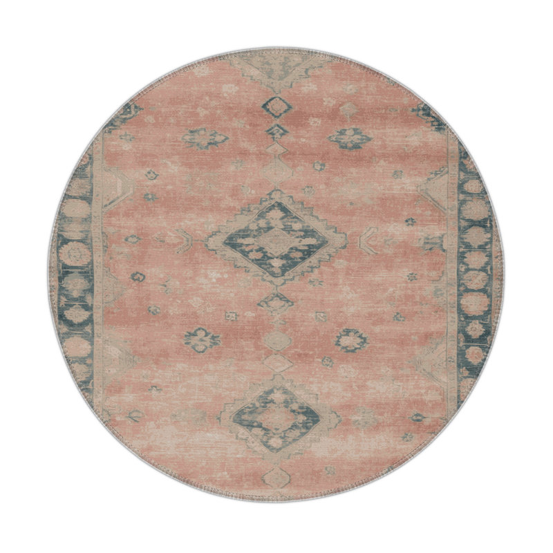 Overdyed Beige Indoor and Outdoor Area Rug, Round 5'