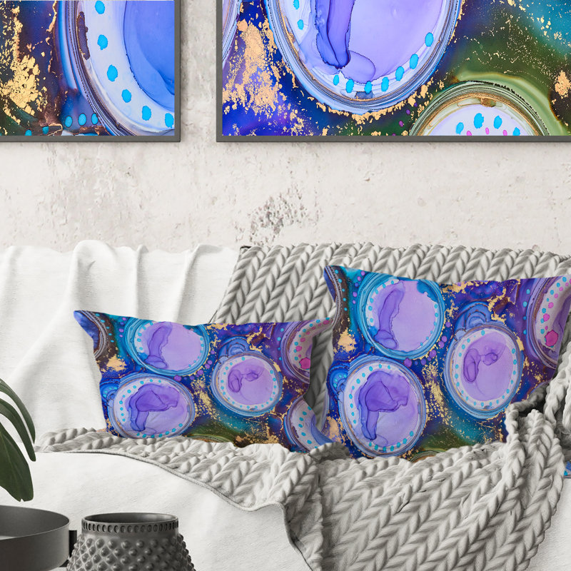 Mauve et bleu, luxe, abstrait, fluide, Art, neuvième, imprimé moderne, coussin décoratif, 16 po x 16 po
