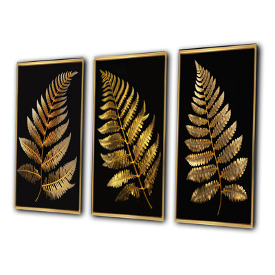 «Golden Fern On Black», 3 pièces sur toile