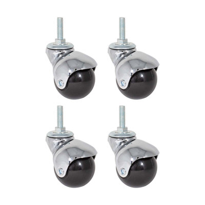 1-1/2" Diameter Antique Brass Swivel Hooded PVC Ball Caster 2" X 1-3/16" Rectangular Top Plate 4 Pack