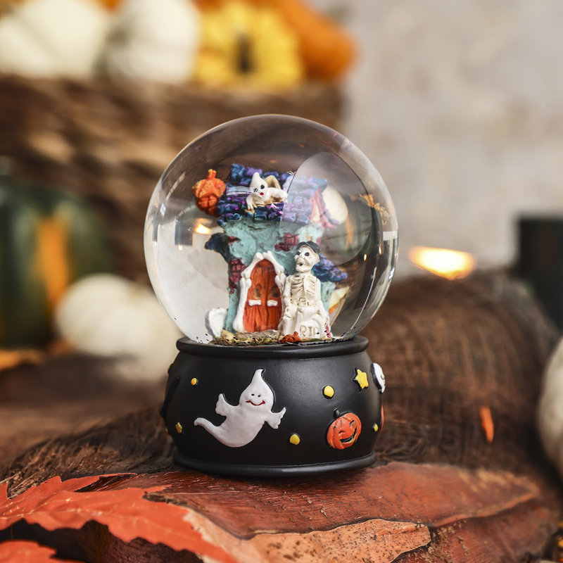 Karaca Halloween Skeleton Ghost Ceramic Snow Globe, 80mm, Black Multi