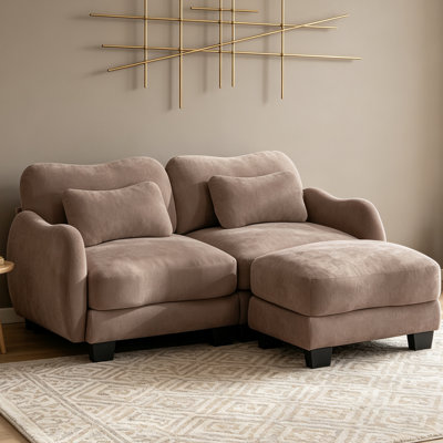 Causeuse en chenille avec 1 repose-pieds assorti, accoudoirs incurvés ergonomiques, coussins de soutien et coussin de taille, canapé facile à assembler pour la chambre à coucher du salon