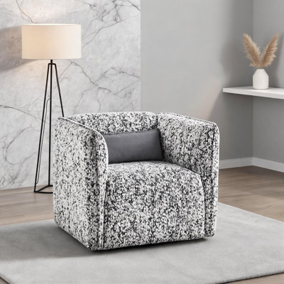 Chaise pivotante grise à haut rembourrage en mousse - Mobilier de salon moderne avec support en contreplaqué et rotation à 360 degrés, poids maximal de 300 lb, dossier attaché, siège et coussins lombaires, un coussin, pas d'assemblage