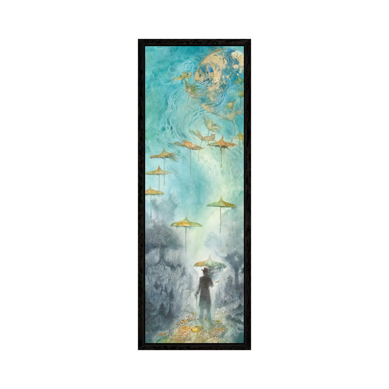 As The World Turns II by Stephanie Law - Panoramic Painting on Canvas, 152.4cm H x 50.8cm W x 3.81cm D, Black Floater Framed