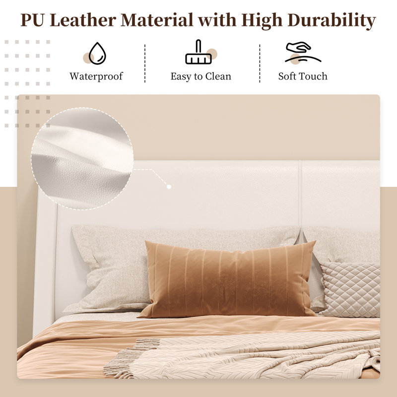 Grand lit moderne en cuir pu, design ondulé pour la maison