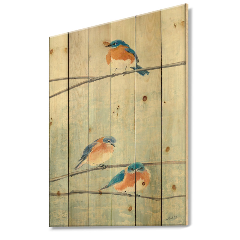 Oiseau suspendu à un arbre II - reproduction de campagne moderne sur bois de pin naturel, H 20 po x l 12 po x P 1po