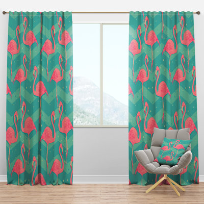 Panneau de rideau simple semi-diaphane avec passe-tringle Tropical Flamingo Birds