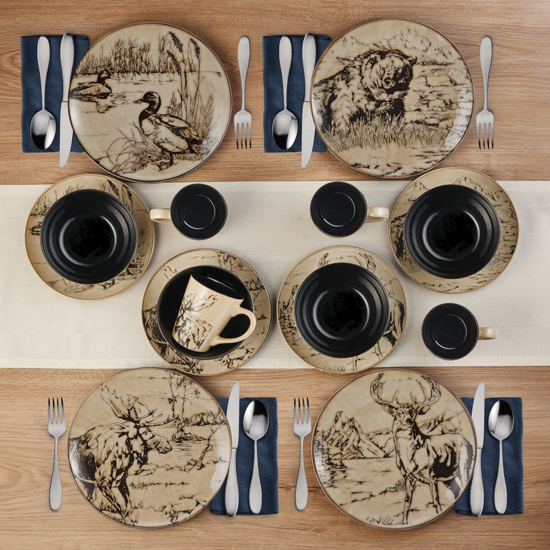 Nature-Inspired Variegated Glaze Ceramic Dinnerware Set, Service for 4