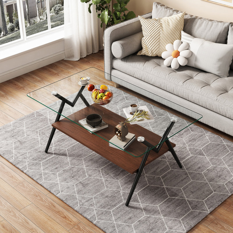 Rectangle Coffee Table, Modern Table, Clear, Brown/Black