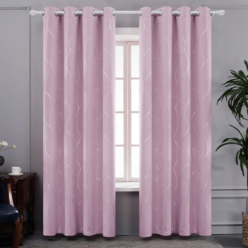 Seligman Wave Foil Printed Room Darkening Thermal Curtains, Width 168 x Drop 138 cm, Pink Lavender