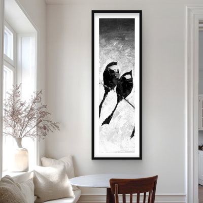 Cinq oiseaux perchés - reproduction encadrée mate pour la décoration intérieure