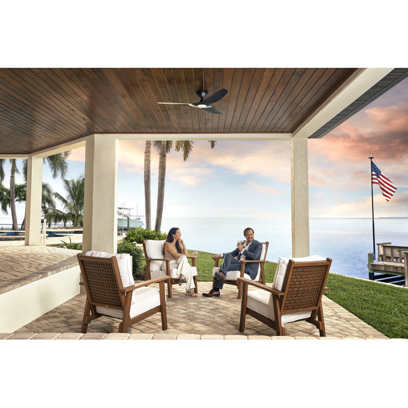 Haiku Coastal 3 - Blade Outdoor LED Smart Propeller Ceiling Fan with Remote Control and Light Kit Included, 52"