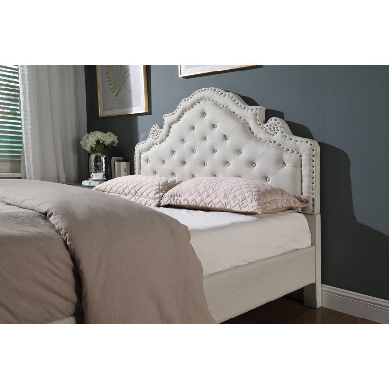 Annaline Upholstered Wingback Bed, Beige, Full