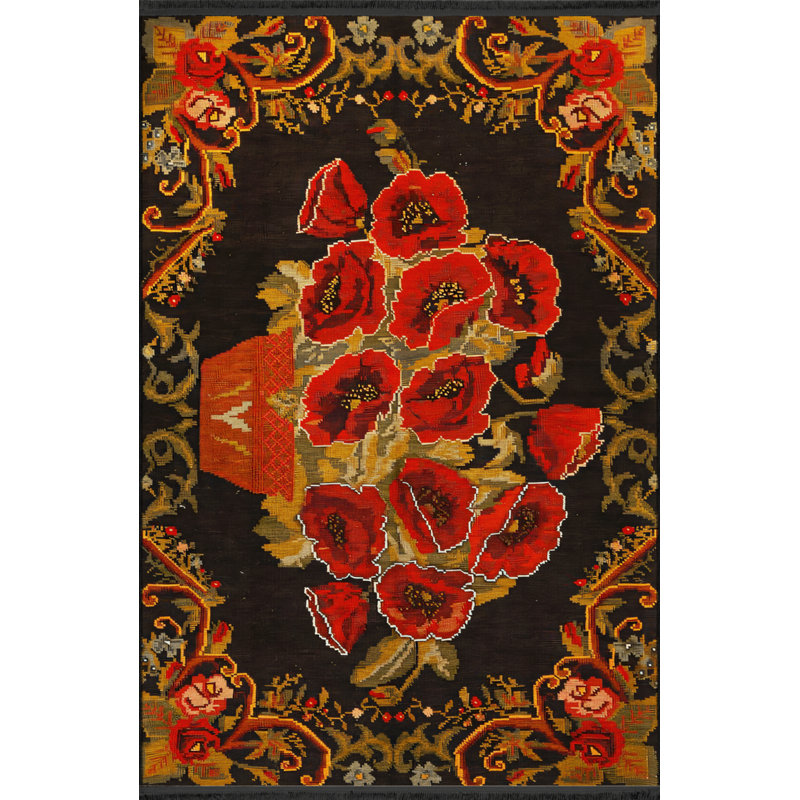 Tapis en polypropylène à imprimé numérique rouge Baxlee, Tapis de couloir 4 pi x 9 pi 11 po