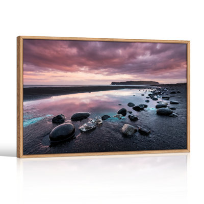 Ensemble de 1 tableau sur toile représentant un coucher de soleil sur la plage
