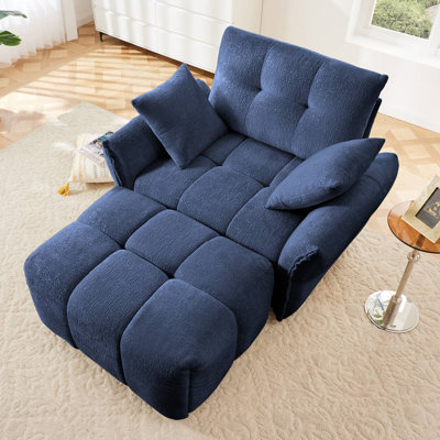 Chenille Upholstered Single Sofa With Ottoman