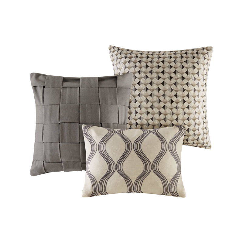 Queen Gray and Brown Geometric Jacquard Comforter Set