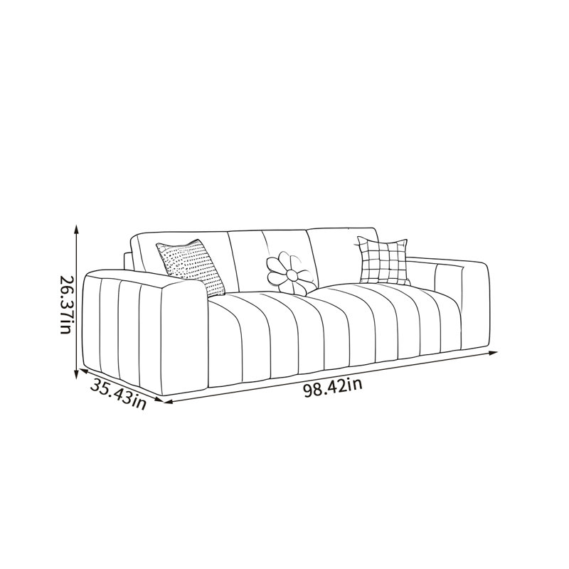 Canapé droit moderne, H 26,37 po x l 98,42 po x P 35,43 po