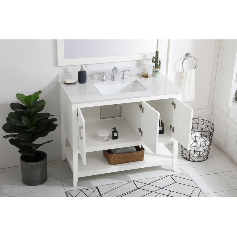 Scottsbluff 42'' Single Bathroom Vanity with Engineered Marble Top, White