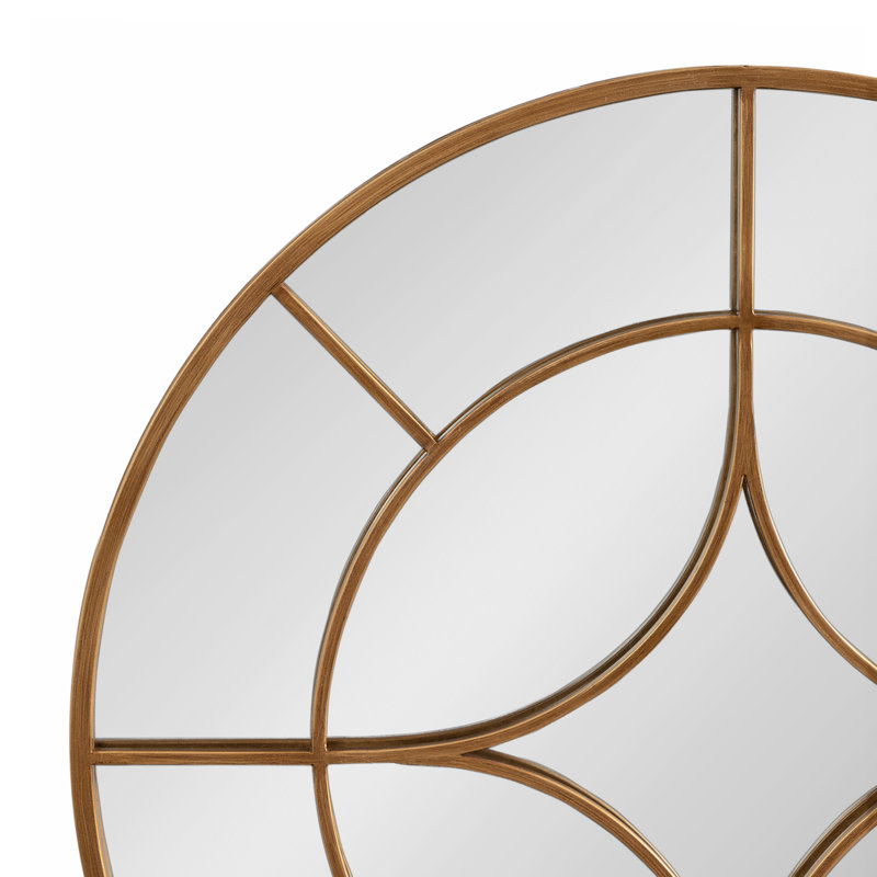 Karns 30" W Metal Wall Mirror with Geometric Overlay, Gold