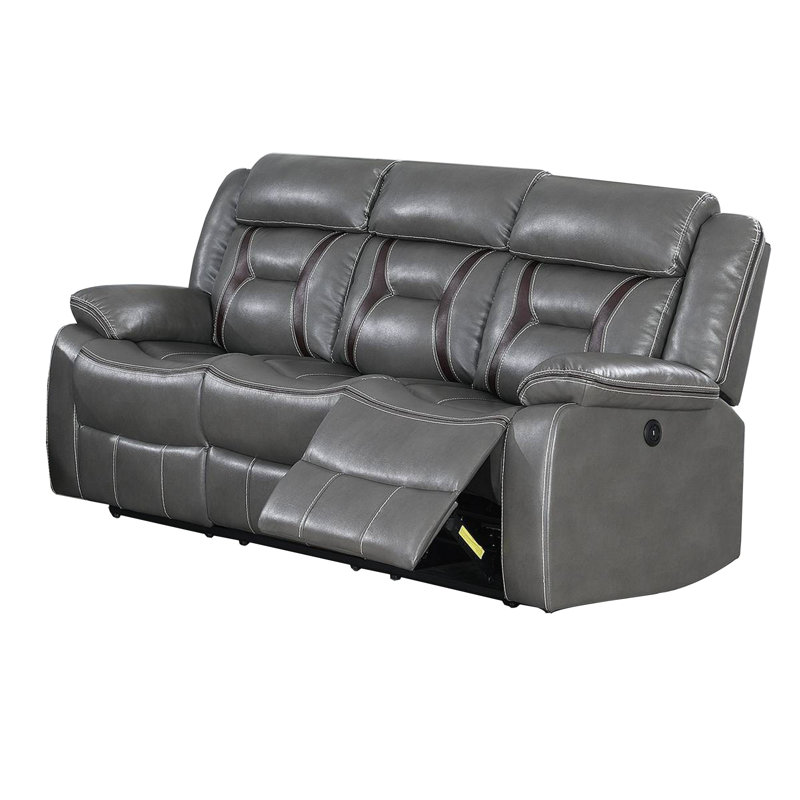 Adler 80'' Faux Leather Power Reclining Sofa, Gray Faux Leather
