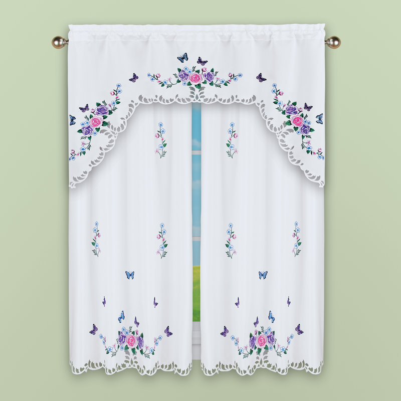 Ensemble de 2 draperies à motif de papillons roses - Bouquet de roses, L 42 po x L 63 po