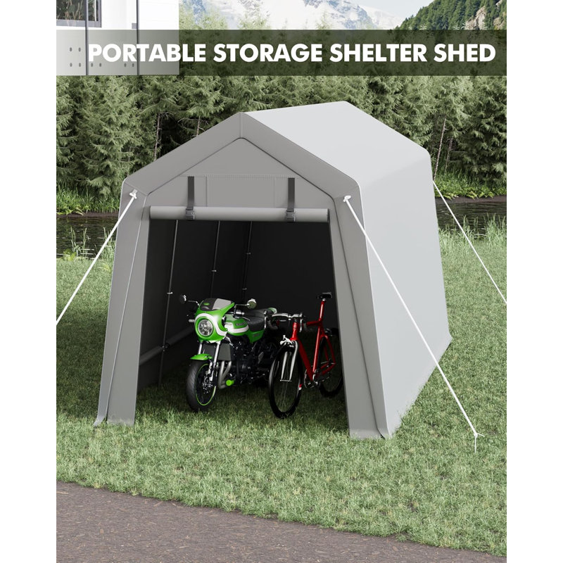 Carport Storage Shed, Portable Garage with Roll-up Zipper Door, Heavy Duty Waterproof Tarp, Storage for Motorcycle, Bike, Firewood, Garden Tools