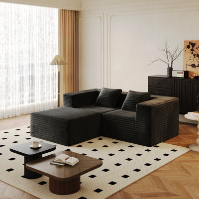 Canapé d'angle modulaire gris en mousse à mémoire de forme haute densité, 2 places + 1 fauteuil, aucun assemblage requis, tissu velours côtelé, coussins confortables, forme en L, accoudoirs carrés, assise mi-ferme, usage modéré, style décontracté pour le jardin
