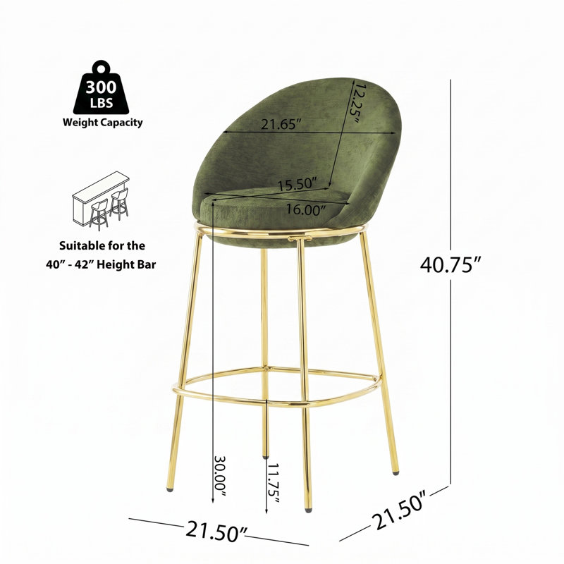 Ensemble de 2 tabourets de bar rembourrés, Vert, 2