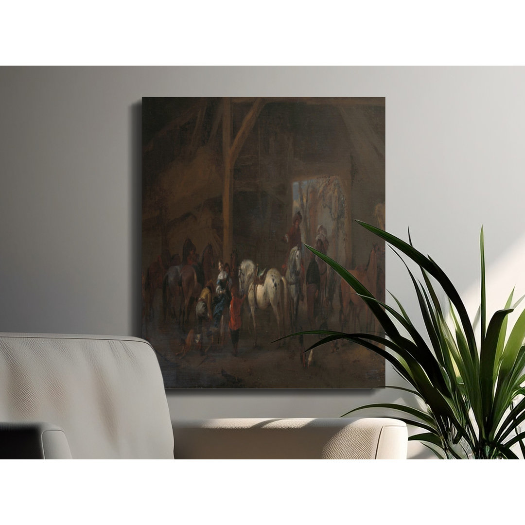 Horse Stable Scene Canvas Wall Art, Gallery Wrapped, Ready to Hang, Archival Quality, Equestrian Decor, Farmhouse Canvas Art, Horse Painting