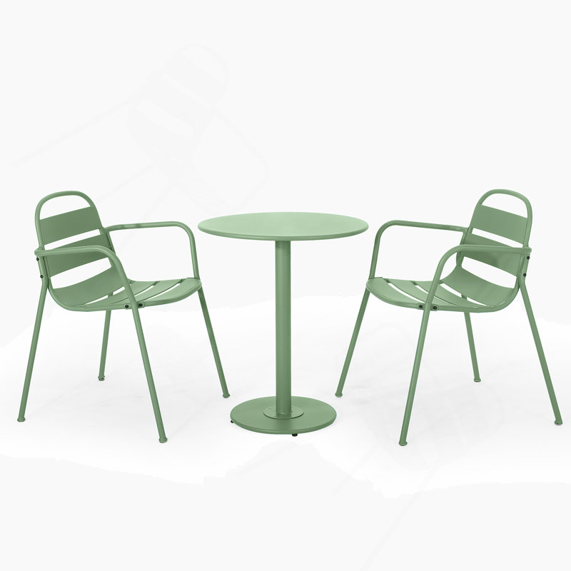 Patio Furniture Set, One Table With Two Chairs, Light Pink