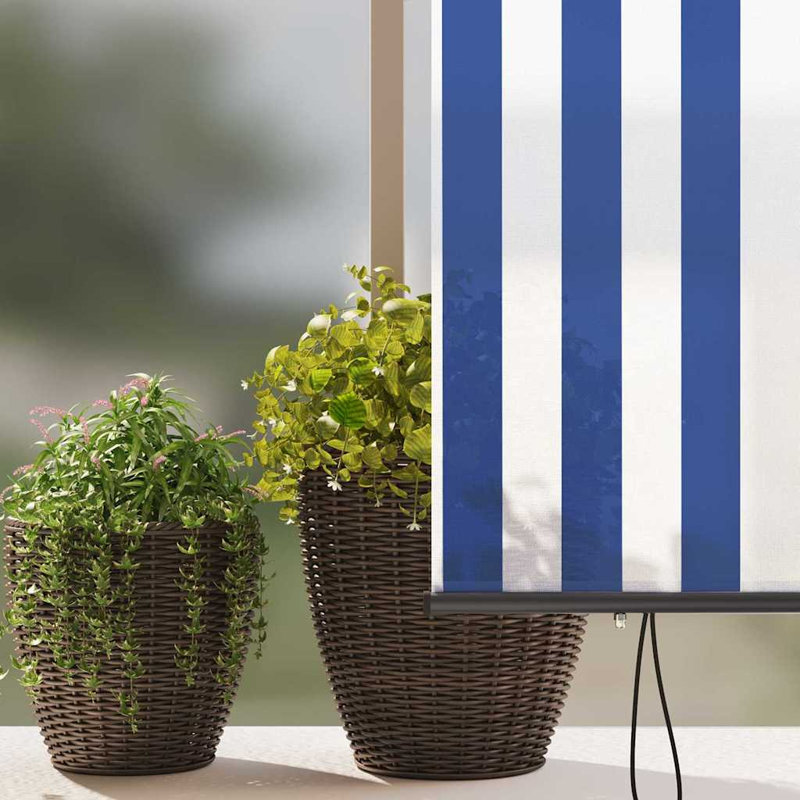 Vidaxl Outdoor Roller Blind Striped Fabric, Blue/white, 250cm L x 220cm W