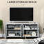 Meuble télé pour téléviseur de 58 po gris avec 4 portes en verre et une armoire de rangement réglable