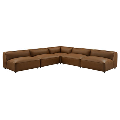 Canapé modulaire en cuir végétalien sans accoudoirs en L de couleur chameau Auren