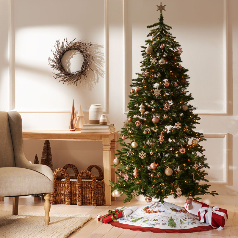 Santa's Snowy Sleighride Christmas Tree Skirt with Red Border, 48"