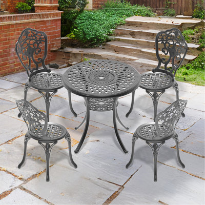 Ensemble de 5 pièces de mobilier de salle à manger en fonte d'aluminium toutes saisons avec cadre noir
