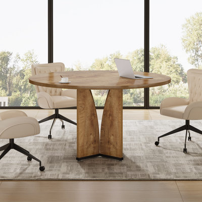 Crownover 39" Round Conference Table for 4 People, Wooden Meeting Table for Seminar