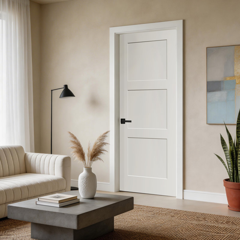 Primed 3-panel Solid Wood Interior Shaker Standard Door Without Bore Hole, 34" x 80"