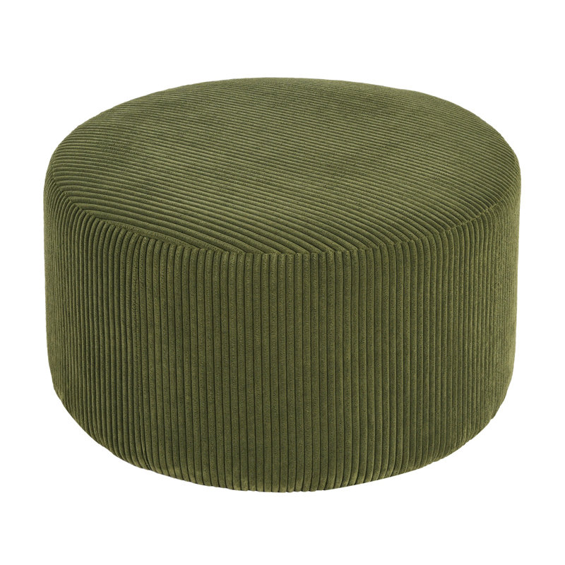 Repose-pieds rembourré rond, Vert olive, Velours côtelé