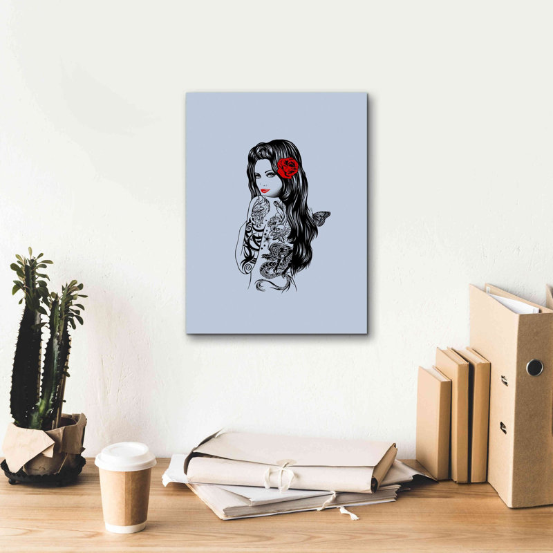 «Tatoo Girl» par Rachel Caldwell, art mural sur toile, H 16 po x l 12 po x P 0,75 po