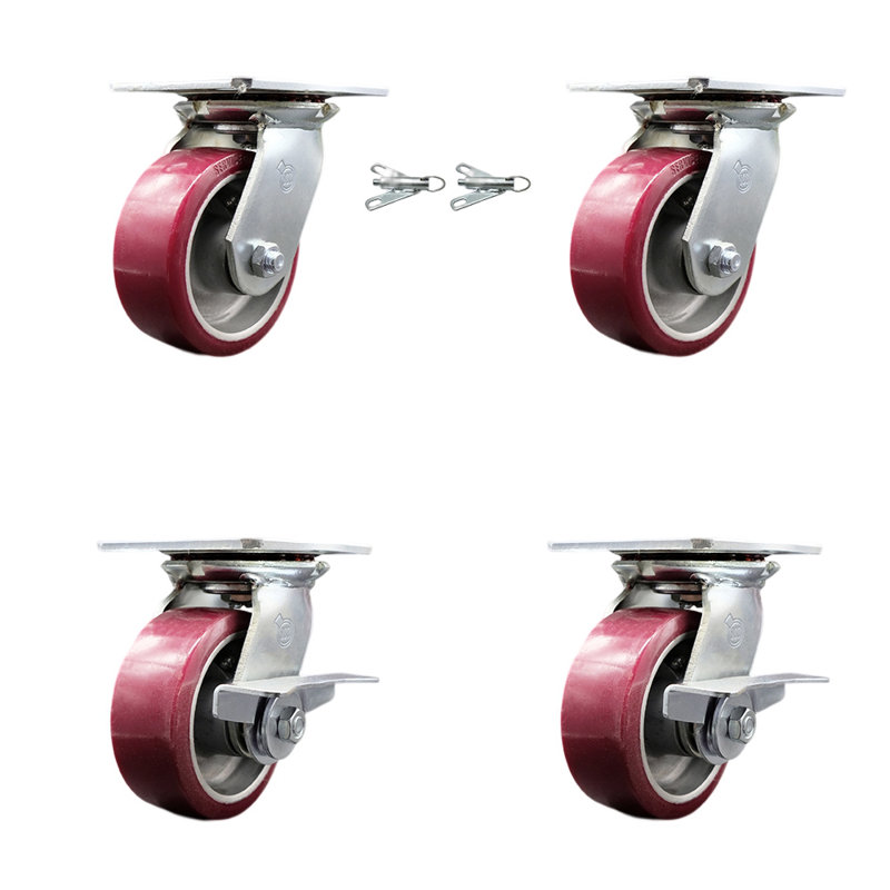 Ensemble de 4 roulettes pivotantes en poly 4 pièces 2 verrous pivotants 2 freins