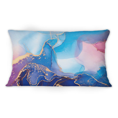 Coussin décoratif bleu et mauve à motif abstrait abstrait V 12 po x 20 po