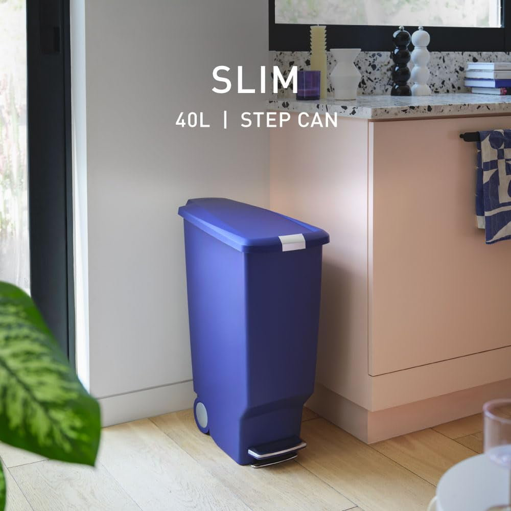 simplehuman 10.6gal Slim Step-On Can, Indigo