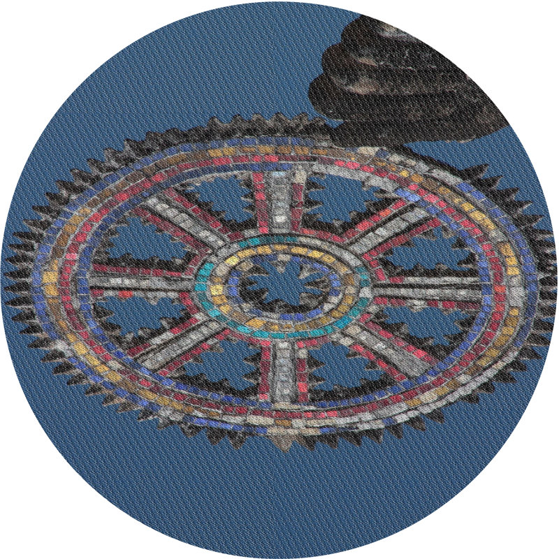 Tapis de surface bleu en acier à motifs, Rond 4 pi