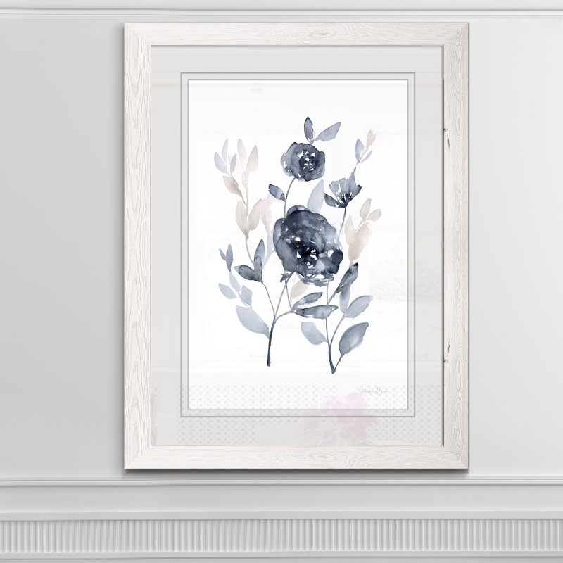 «Peony In Grey II», reproduction de cadre photo sur verre, H 32 po x l 44 po x 1,25 po, Encadré imprimé blanc