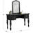 Bedroom Classic Vanity Set Wooden Carved Mirror Stool Drawers Black Color-372766298